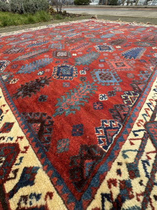 A rare 1850 possibly earlier Shekarlu rug with a vivid red ground, featuring a one of a kind design — a true 19th-century Collectors piece. Contact me by email at: jakezacharybrown@outlook.com

  