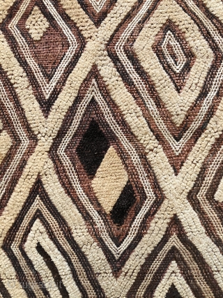 Kuba raffia cut pile man's status cloth. Shoowa or Bushong people. This example has a large scale graphic with "primitive"  feel and character. The colors are warmer than in these inmages.  ...