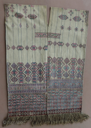 Bhutanese Tunic (kushung /kishung)  19th century. Silk and wool on cotton ground.  Hard to find and more elaborately decorated than many.  31 x 45 inches.  See in San  ...