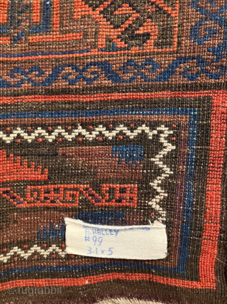 Well known 19th century Baluch carpet. Published in Rugs from Pacific Collections, plate 99 page 109.  Ex Halley collection.  Excellent and rare example. Additional details on request.    