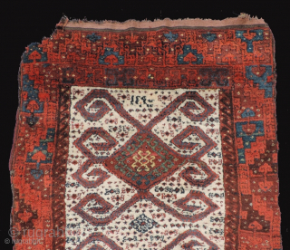 Unique Anatolian white ground pile carpet with a kilim-like design. It is from the 19th century, possibly made by Turkmen weavers in Eastern Anatolia. This rug was likely made for a specific  ...