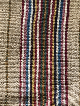 Warp faced stripes of intense color.  Aymara ritual coca cloth (Incuna) .  Middle 19th century.  Size: 24 x 20 inches.  Most coca cloths are larger in size, but  ...