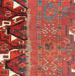 19th century Turkmen Juval.  Saryk-like colors, design and wool, but open right knotting. Middle Amu Darya region.  All dyes natural with a good clear, strong madder red ground.  Very  ...