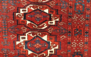 19th century Turkmen Juval.  Saryk-like colors, design and wool, but open right knotting. Middle Amu Darya region.  All dyes natural with a good clear, strong madder red ground.  Very  ...