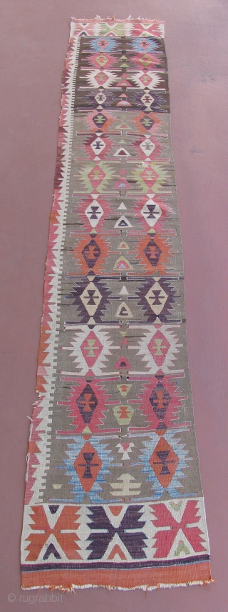Anatolian Kilim Half. 1st Half of the 19th century.  Solid condition, unusual color scheme.  Reasonable price               