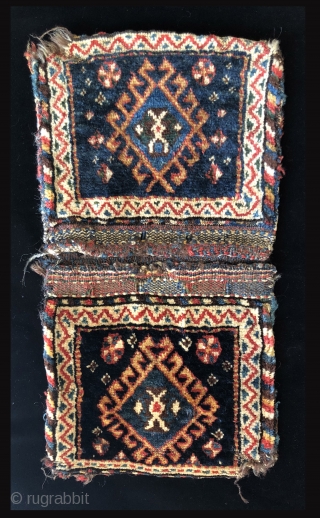 South Persian, Luri miniature bag set. Size: 23.5 x 12.5 inches.  Great soft pile.  Beautiful back and nice naturally dyed colors. 19th century.        
