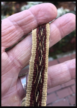 Complete warp-faced patterned Andean coca bag.  A.D. 900 - 1200. The design is primal - made by simply alternating warp yarns to create a "zipper-like" pattern.  This is a way  ...