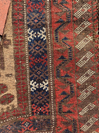 Small little Baluch prayer rug.  42 x 22 inches. Finely woven and light as a feather.  19th century. This is a real prayer rug.  Ex D. Sorgato.   