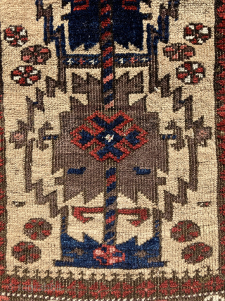Small little Baluch prayer rug.  42 x 22 inches. Finely woven and light as a feather.  19th century. This is a real prayer rug.  Ex D. Sorgato.   