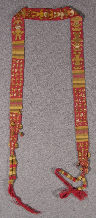 Pre-Columbian Sash With Human Figures
Peru, Chimu Culture
1000 – 1400 A.D.
Total Length: 105" (267 cm)
Width: 2.5" (6.3 cm)
Ref: 552


Please visit our online exhibition: Andean Textile Traditions.
        