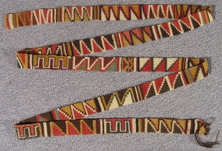 Pre-Columbian Belt
Peru, Nasca Culture
500 – 800 A.D.
Length: 76" (193 cm)
Width: 1.25" (2.5 cm)


Please visit our online exhibition: Andean Textile Traditions.
             