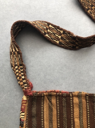 Incan period Coca bag complete with strap.  Supple and soft - this warp-faced plain weave coca bag is made from two ply alpaca fiber yarns that are exceptionally finely spun.   ...