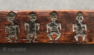 Antique Tibetan Zanpar (carved wooden mould stick). This zanpar was carved with numerous primitive and evocative figures.  Zanpars often depict miniature demons, animals and deities or ritual implements.  Tsampa, a  ...