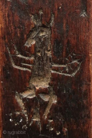 Antique Tibetan Zanpar (carved wooden mould stick). This zanpar was carved with numerous primitive and evocative figures.  Zanpars often depict miniature demons, animals and deities or ritual implements.  Tsampa, a  ...