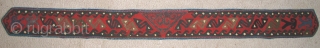 Central Asian Applique Band, red felt-like textile attached to a an old Russian trade cloth attached with indigo dyed cotton binding. Either a belt or perhaps a collar from a garment. Certainly  ...