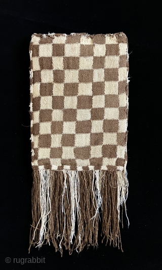  Checkerboard patterned Nasca Bag. A.D. 200 - 600.  A large bag with discontinuous warp and weft woven structure.  Conserved to a lining.  This is a very nice example  ...