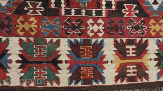 Antique Shirvan kilim. Clean and in excellent condition.  This is a nice decorative piece with strong color and design that is suitable for either the floor or as a wall hanging.  ...