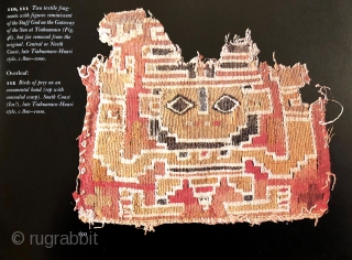 Pre-Columbian bag face, Chimu Culture.  Ex-collection Ferdinand Anton.  Published in "Ancient Peruvian Textiles"  by Ferdinand Anton, 1987, plate 110.  This is a very good tapestry woven image of  ...