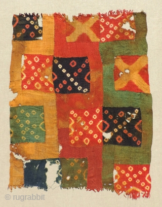 Pre-Columbian tie dye panel, Wari Culture, a.d. 600 - 900. Size: 25 x 33 inches. This textile has a colorful and interesting combination of tie dye patterns woven in discontinuous warp and  ...