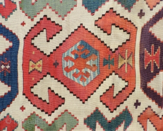 First half of the 19th century Anatolian Kilim.  This piece has great colors.  The proportions and scale of the weaving are right. Its well balanced composition lends a sort of  ...