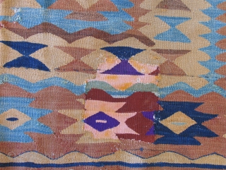 Sarkoy kilim, Balkans, 19th century, approx 10 x 12 ft.  some funky small repairs- largest one in details.              