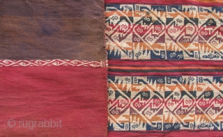 Pre-Columbian belt bag, AD 1100 - AD 1500, 11 x 32 inches, rare type of belt that doubled as a bag with the opening in the top middle.  Rare color and  ...