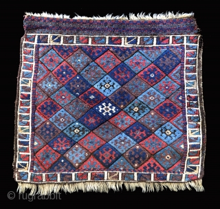 Jaff Kurd bag face with excellent color and wool with superb indigo blues. 19th century.  Size: 22.5 x 25.5 inches.            