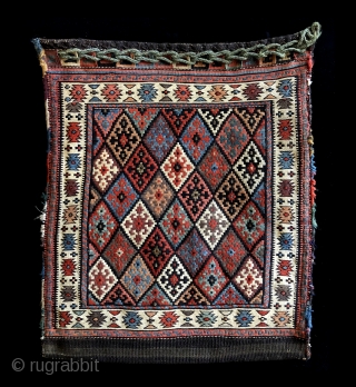 Sumak bag in exceptional condition - complete with closures - 1/2 of the set. Some metal wrapped thread used. All dyes are excellent.  Shahsevan NW Persia.  19th century.  This  ...