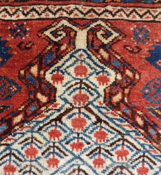 19th century Beshir prayer rug with a white ground mihrab that features clusters of stylized pomegranates. These prayer rugs are found in several different variants or groups as delineated by Ralph Kaffel  ...