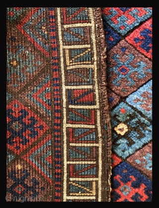 Jaff Kurd bag face with excellent color and wool with superb indigo blues. 19th century.  Size: 22.5 x 25.5 inches.            