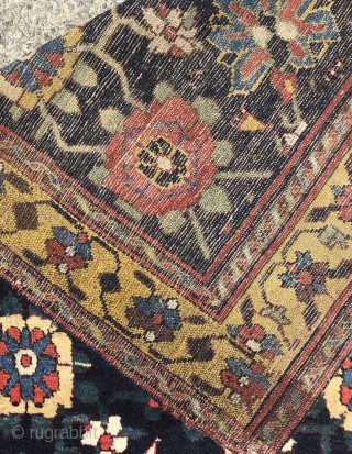 Dramatic Mina Khani designed long rug fragment.  Kurdistan, Kol 'Yai area.  Full pile - lower end border missing.  Beautiful color and wool.  Strong.  42 x 151 inches  ...