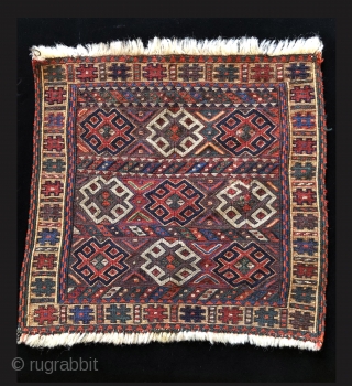 
Kurdish flatweave bag with excellent color. 19th century.  Not exactly sure where this comes from, but it is probably from Northeastern Iran.  The balanced 2-1-2 positive and negative design and  ...