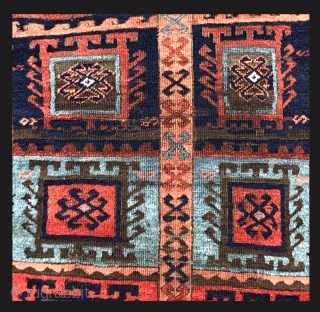 Eastern Anatolian compartment rug with hooked medallions. 1st quarter of the  19th century.  Bold design and color with distinctive apricot and light blue/green leaning towards turquoise.  It has beautiful  ...