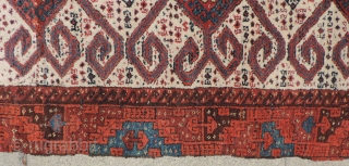 Unique Anatolian white ground pile carpet with an adopted kilim-like design.  It is from the 19th century, possibly made by Turkmen weavers in Eastern Anatolia.  This rug was likely made  ...