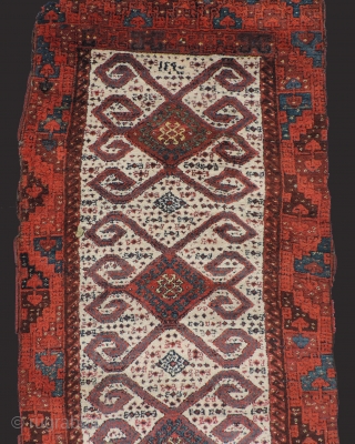 Unique Anatolian white ground pile carpet with an adopted kilim-like design.  It is from the 19th century, possibly made by Turkmen weavers in Eastern Anatolia.  This rug was likely made  ...