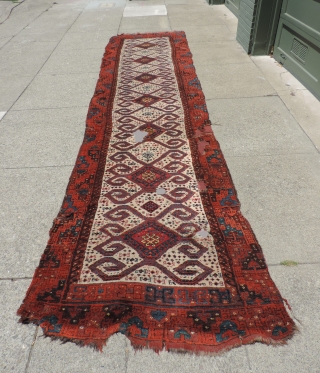 Unique Anatolian white ground pile carpet with an adopted kilim-like design.  It is from the 19th century, possibly made by Turkmen weavers in Eastern Anatolia.  This rug was likely made  ...