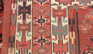 Yomud Turkmen Engsi.  19th century.  Good dyes and  pile throughout. White marker knots along the axis of the rug.   Size: 70 x 51 inches.     ...