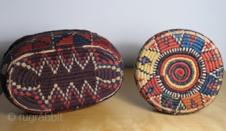 All items in this image are $600 or less.  Seen here are great South Persian baskets with all dyes natural.  Hadj hats finely worked. Very old miniature Tibetan bowls .  ...