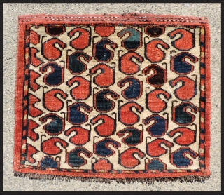 Unusual Central Asian Boteh designed bag face.  Excellent condition.  Probably some type of Uzbek. 19th century. Size: 17 x 20 inches. very reasonable.        