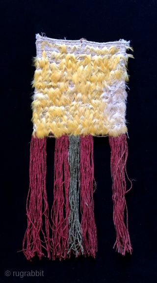 Pre-Columbian Sunshine Yellow Feather Bag.  Nasca Culture.  A.D. 200 - A.D. 600.  Size: 8 x 8.5 inches.  Including fringes  8 x 19 inches. Evidence suggests that a  ...