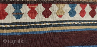 Azerbaijan Kilim. This is a 19th century weaving that has an unusual collection of designs and a good variety of clear, pleasing, natural dyed colors. It is in very good condition and  ...