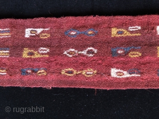 Pre-Columbian belt or sash.  Size: 3.5 x 88 inches. Supple and complete.  Probably South Coast Nasca region, Wari period.  A.D. 500 - 900. Colors are closer to those in  ...