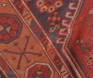 East Anatolian rug with medallions. 1st half of the 19th century or before. Three serrated medallions on a blue field. Missing minor border at top and bottom. Original selvedges.  Beautiful even  ...