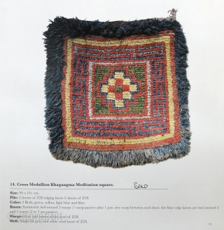 Tibetan three medallion rug. Luminous and lush with a delicate subtle, palette - the rug is old. a so-called Wangden type  with the warp predominant back. The knots were tied over  ...