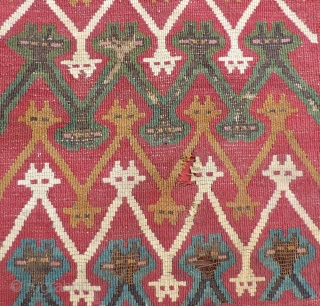 Pre-Columbian Tapestry Textile. Very interesting mounted fragments of both faces of a large coca bag. Each half is nearly complete and there must have been damage at the very bottom of the  ...