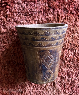 Large, incised ceremonial drinking vessel (Kero). Incan period, highlands of Bolivia.  Keros came into use around A.D. 400 - 500 during the Tiwanaku period and where used there after in many  ...