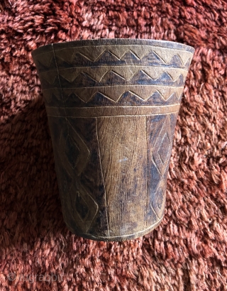 Large, incised ceremonial drinking vessel (Kero). Incan period, highlands of Bolivia.  Keros came into use around A.D. 400 - 500 during the Tiwanaku period and where used there after in many  ...