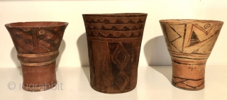 Large, incised ceremonial drinking vessel (Kero). Incan period, highlands of Bolivia.  Keros came into use around A.D. 400 - 500 during the Tiwanaku period and where used there after in many  ...