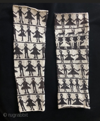 Knitted festival dance leggings. Natural colored, undyed wool. Aymara indigenous people, Altiplano region of Bolivia. Mid 20th century.  Available individually. Keep the knitter in your tribe warm this winter  Size:  ...