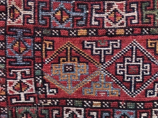 Odd Ball Torba.  Probably Turkish Turkmen.  19th century. All dyes natural.  Back intact.  Size 26 x 16 inches - opened out including back 26 x 32 inches.  